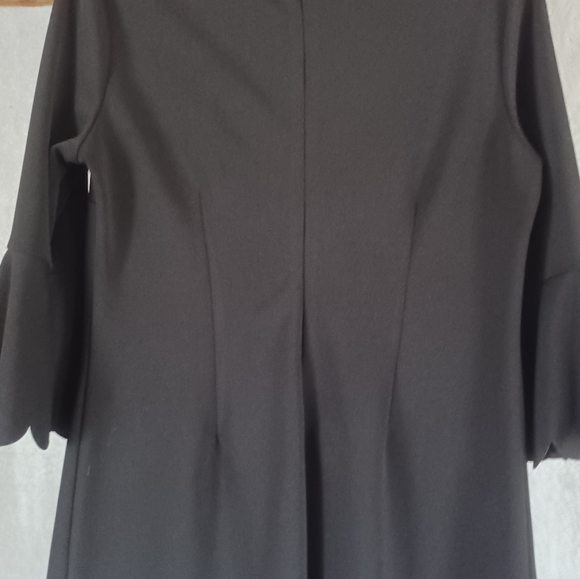 SHE + SKY Solid Black Scalloped Hem Dress Bell Sleeve Office Party Mod Retro M - Picture 8 of 12